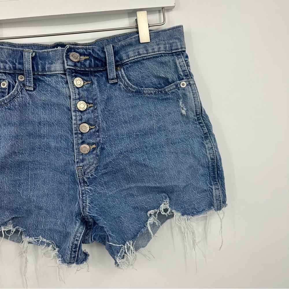 Gap High Rise Cheeky Shorts Size 6 Boho Distressed Raw Hem Button Fly - Picture 3 of 7